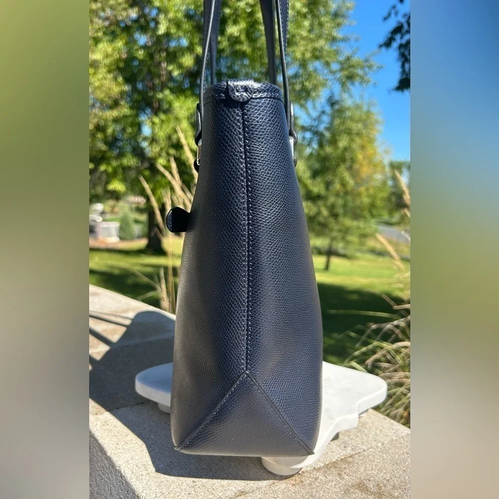 Coach Zip Top Tote F35204 Midnight Blue Crossgrain Leather